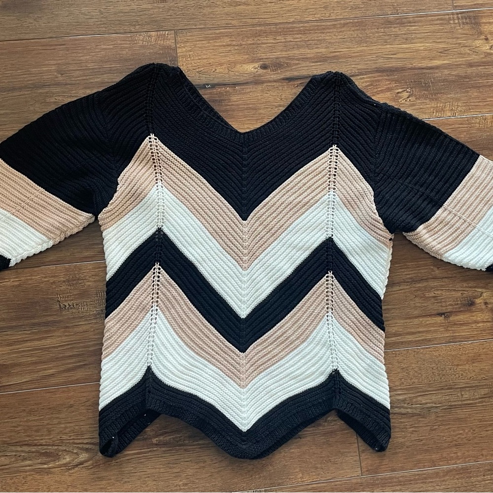 Striped Black and Tan Women's Sweater - Picture 2 of 5